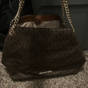 Michael Kors Dark Brown Shoulder Bag with Gold Chain